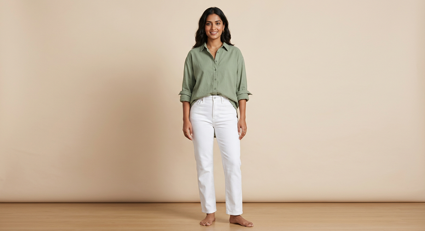 Indian woman wearing META NEST ACTIVEWEAR Button-Down Oversized Shirt in Sage Leaf