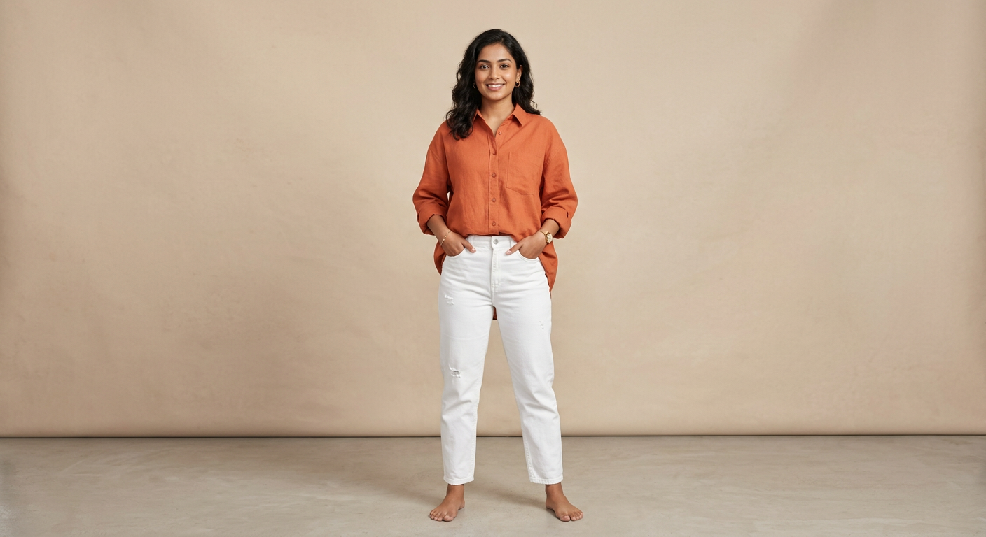 Indian woman wearing META NEST ACTIVEWEAR Button-Down Oversized Shirt in Terracotta Clay