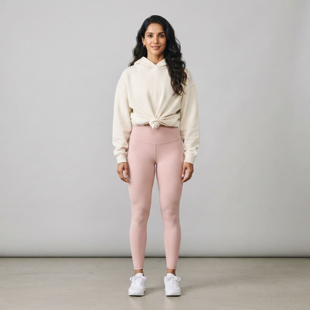 Indian woman wearing META NEST ACTIVEWEAR Cloudknit Leggings in Cloud Blush