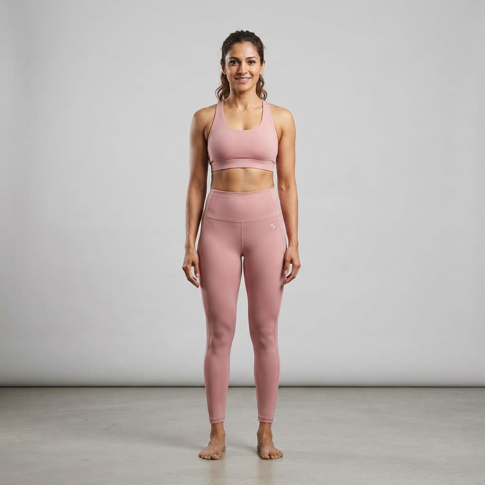 Indian woman wearing META NEST ACTIVEWEAR Crown High-Waist Sculpt Leggings in Blush Rose