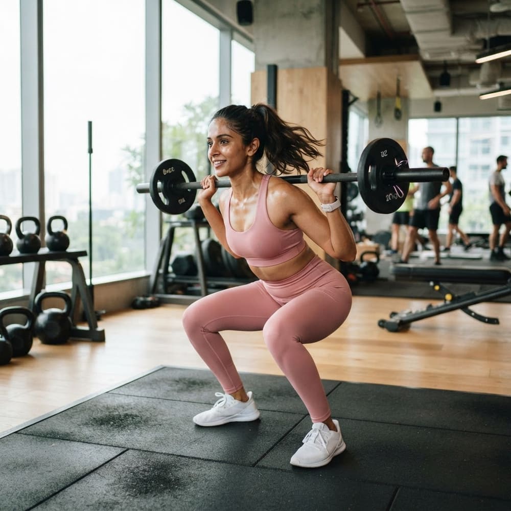 Indian woman wearing META NEST ACTIVEWEAR Crown High-Waist Sculpt Leggings in Blush Rose