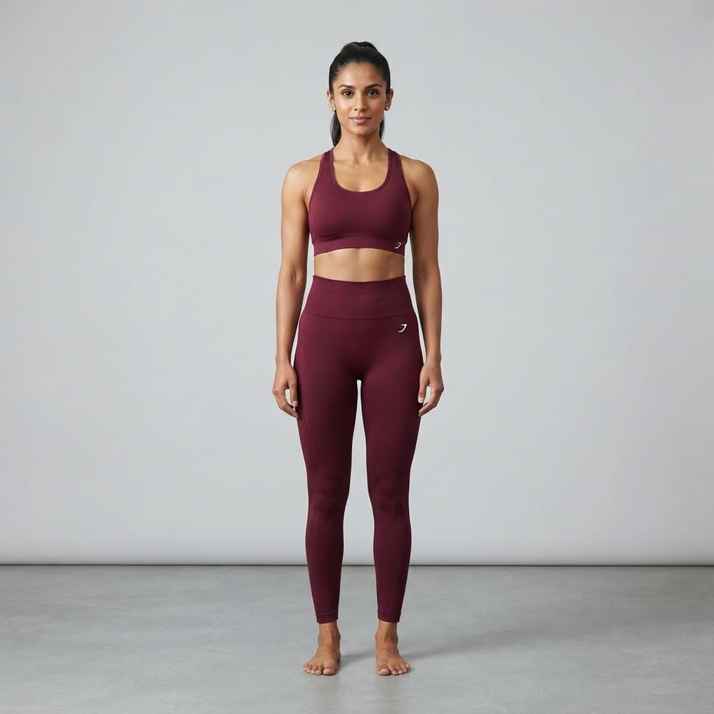 Indian woman wearing META NEST ACTIVEWEAR Crown High-Waist Sculpt Leggings in Royal Maroon