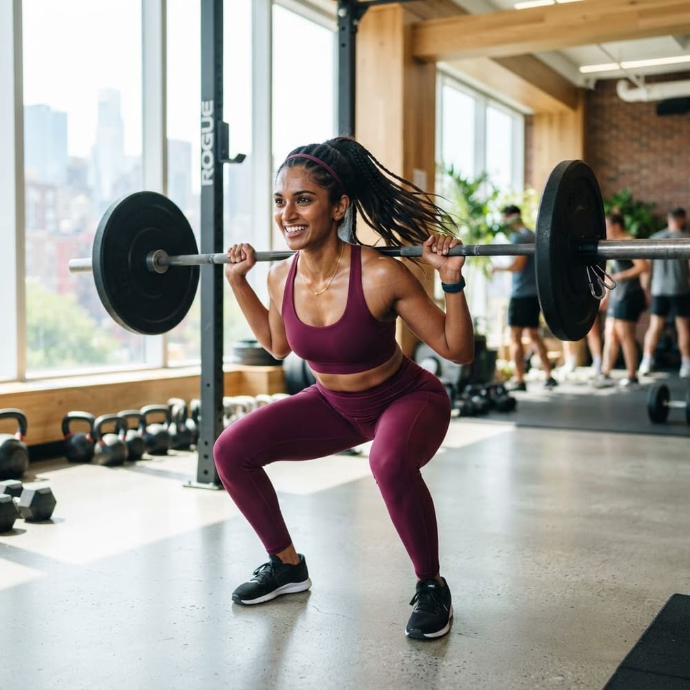 Indian woman wearing META NEST ACTIVEWEAR Crown High-Waist Sculpt Leggings in Royal Maroon