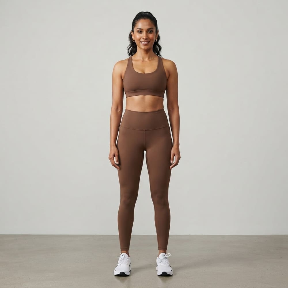 Indian woman wearing META NEST ACTIVEWEAR Crown High-Waist Sculpt Leggings in Warm Mocha