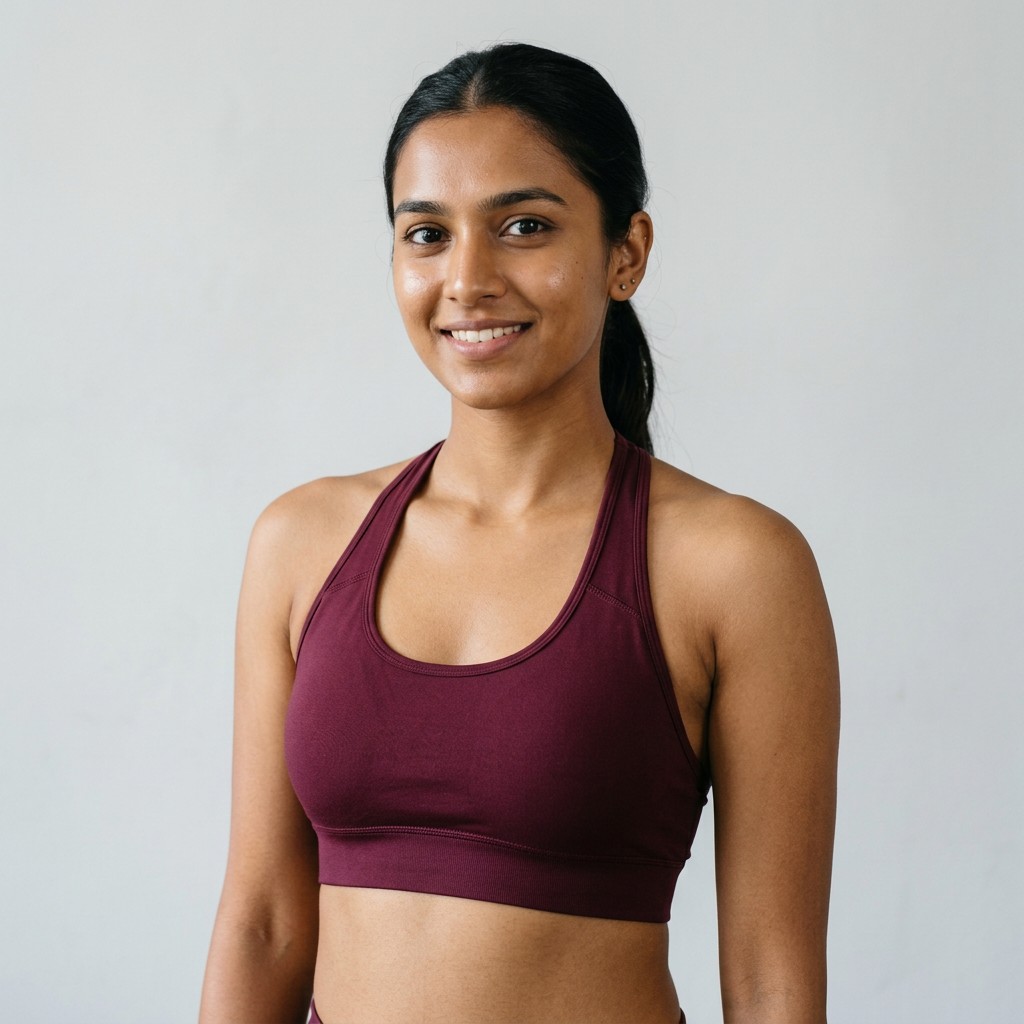 Indian woman wearing META NEST ACTIVEWEAR Halter Tie-Back Bra in Halter Wine