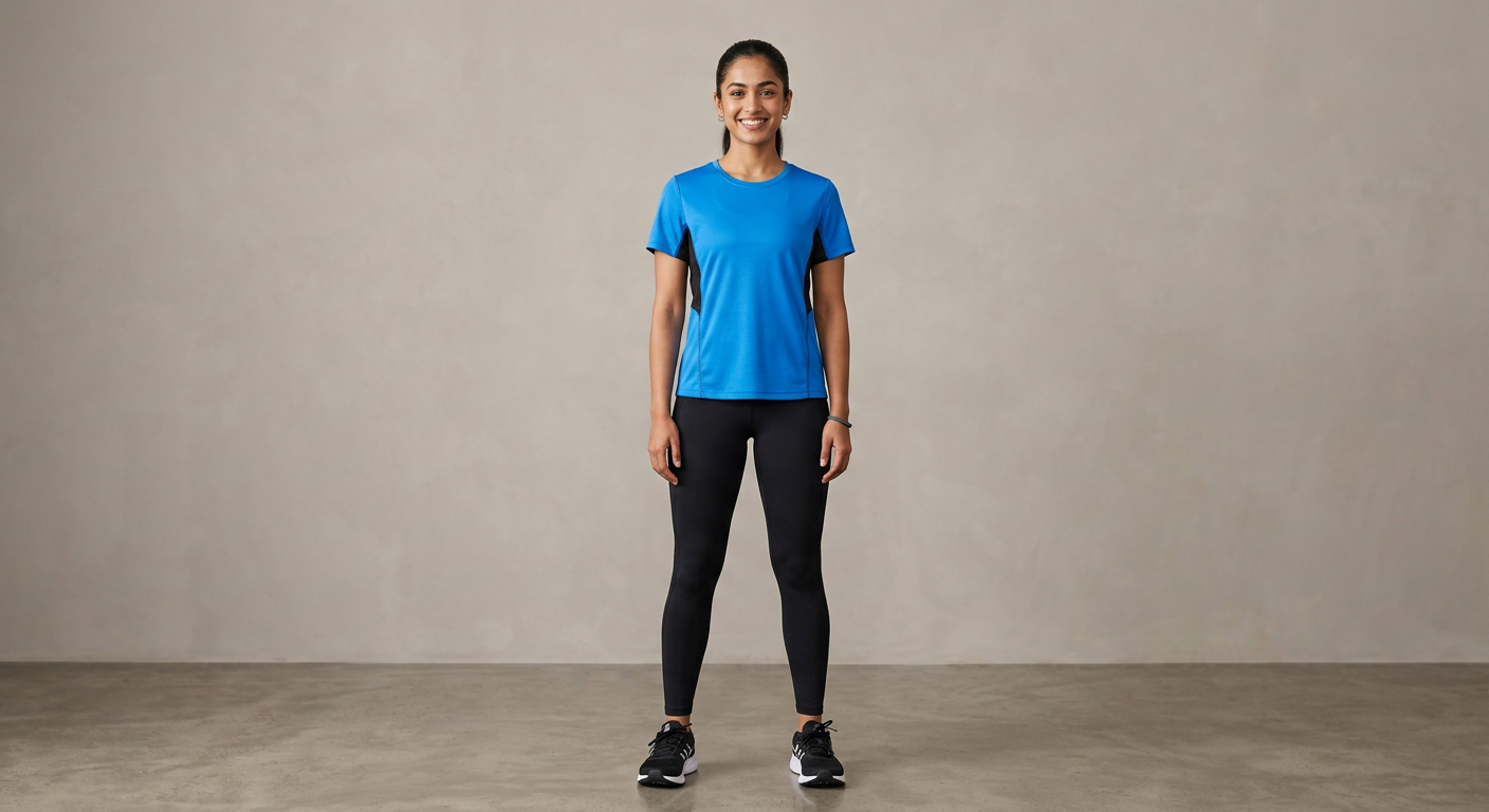 Indian woman wearing META NEST ACTIVEWEAR Mesh-Panel Training Tee in Electric Blue