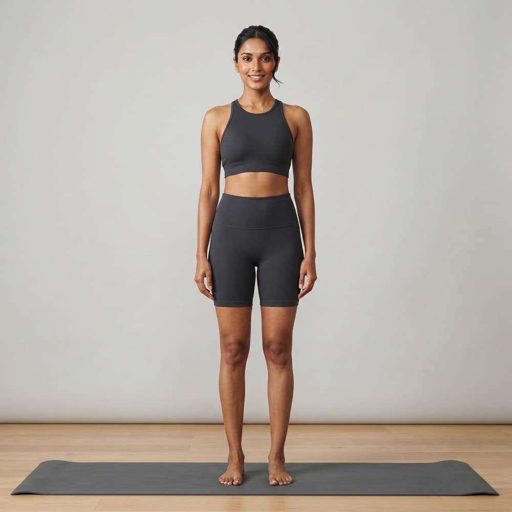 Indian woman wearing META NEST ACTIVEWEAR Pulse Ribbed Bike Shorts in Storm Charcoal