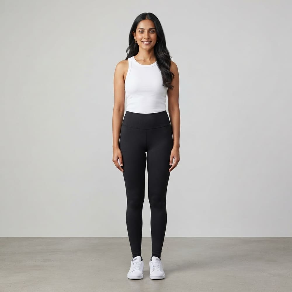 Indian woman wearing META NEST ACTIVEWEAR QueenSoft Everyday Leggings Lite in Noir Black