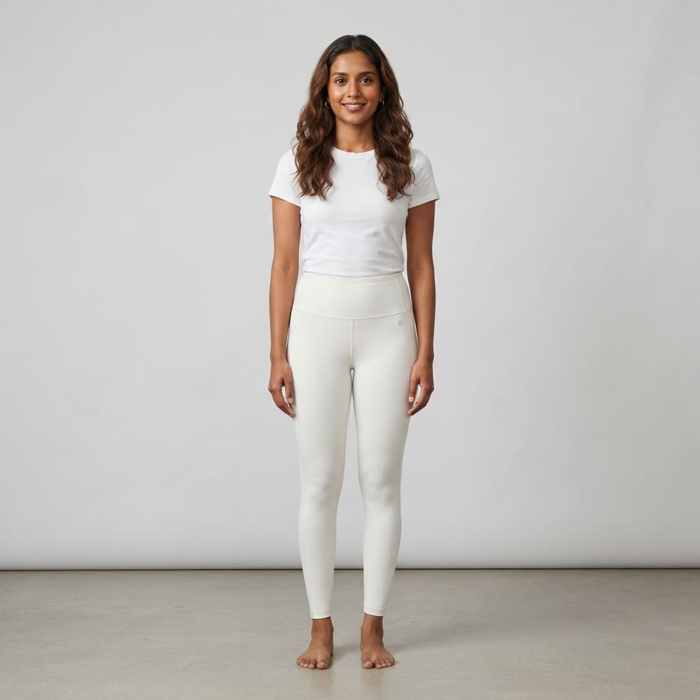 Indian woman wearing META NEST ACTIVEWEAR QueenSoft Everyday Leggings Lite in Pearl White