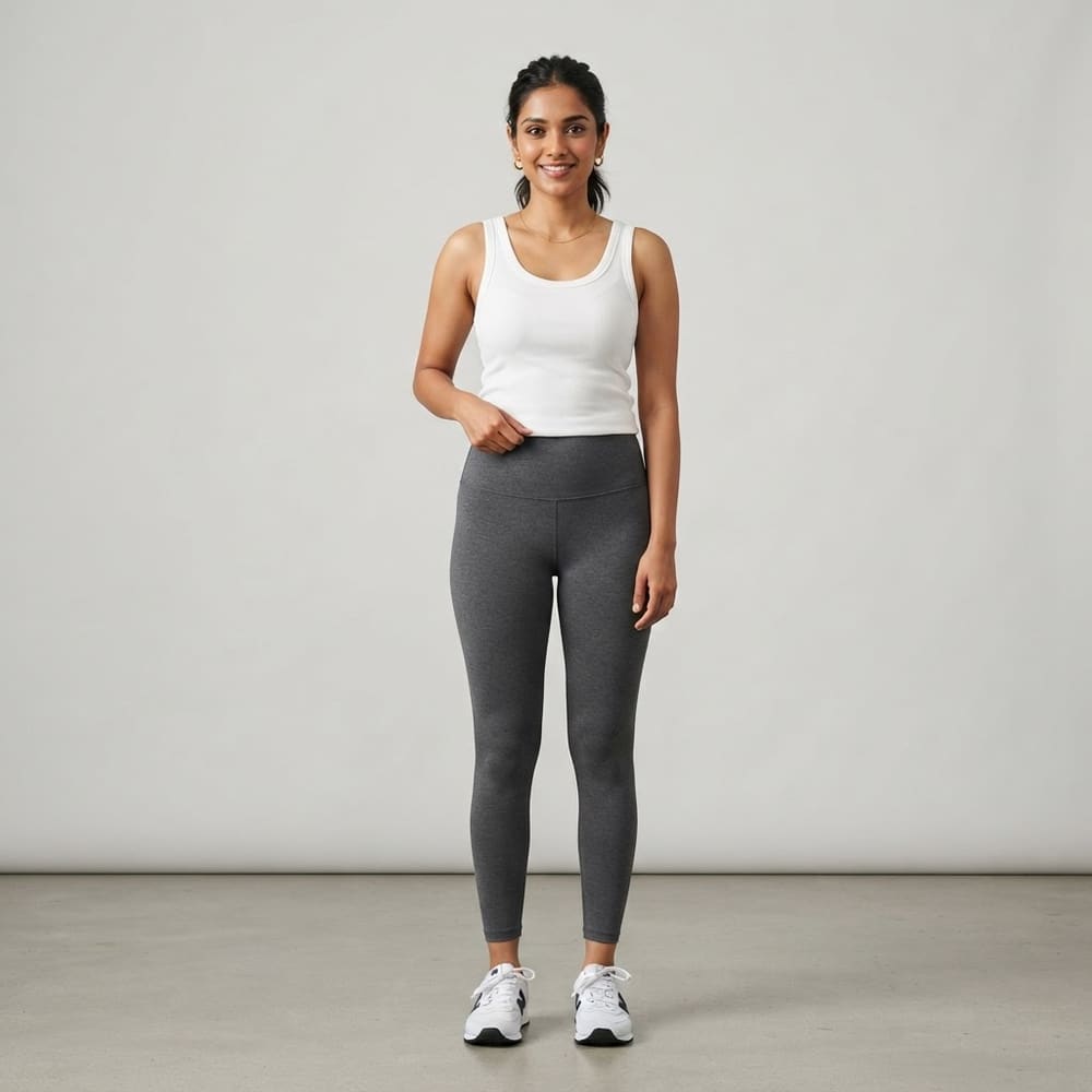 Indian woman wearing META NEST ACTIVEWEAR QueenSoft Everyday Leggings Lite in Storm Charcoal