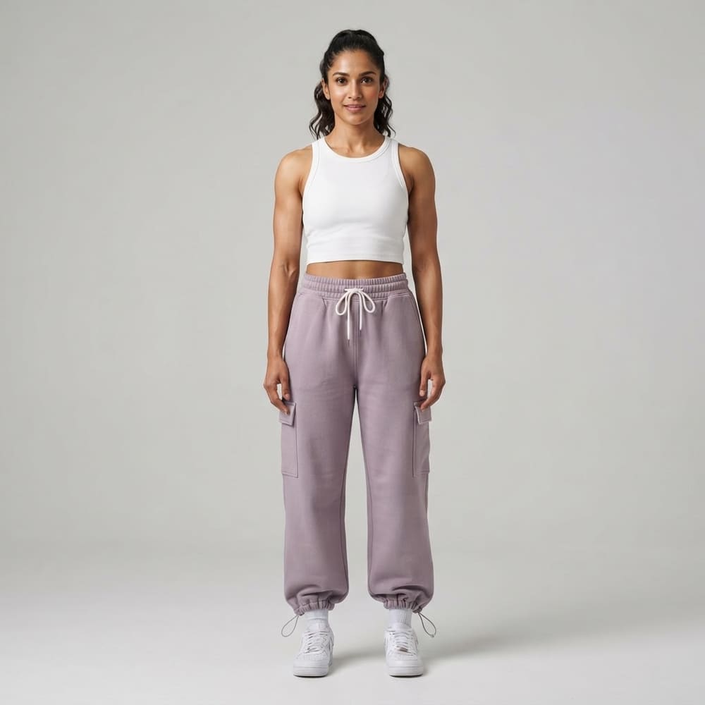 Indian woman wearing META NEST ACTIVEWEAR Street Jogger Sweatpants in Dusty Lilac