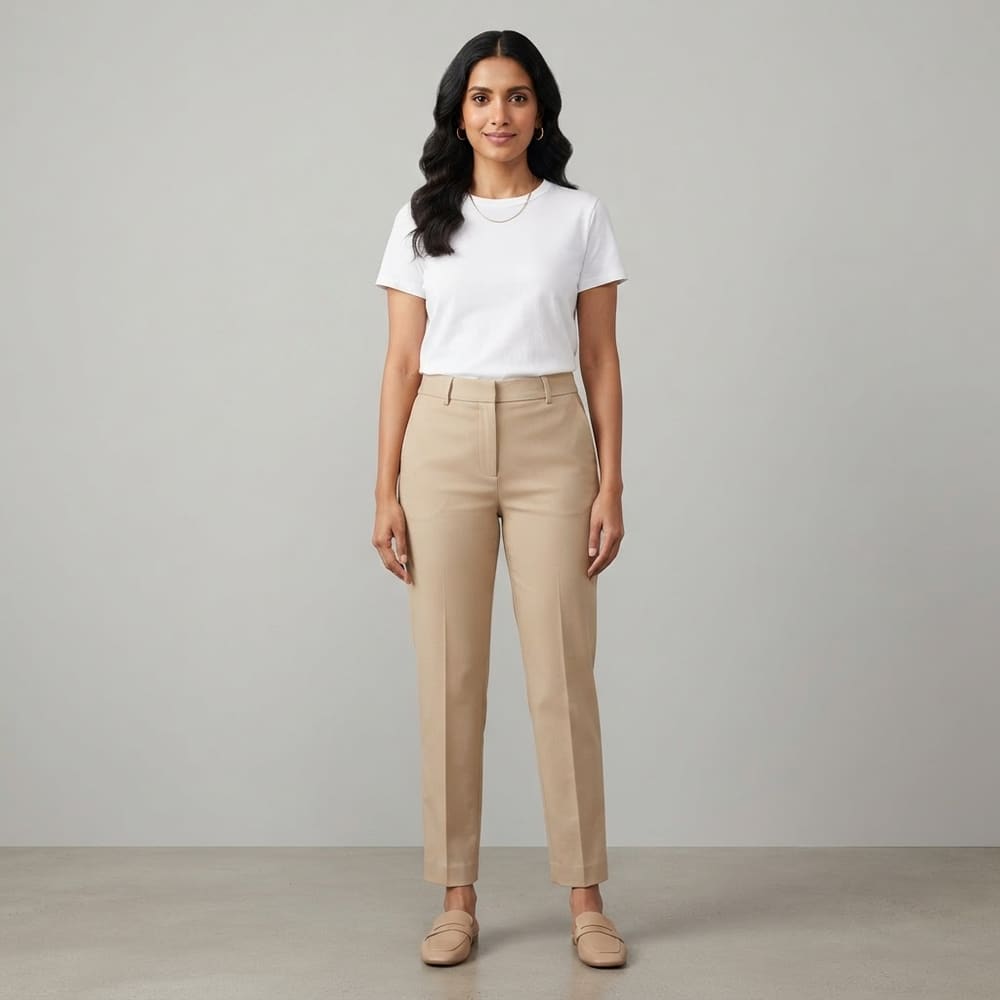 Indian woman wearing META NEST ACTIVEWEAR Studio Straight Pants Lite in Desert Sand