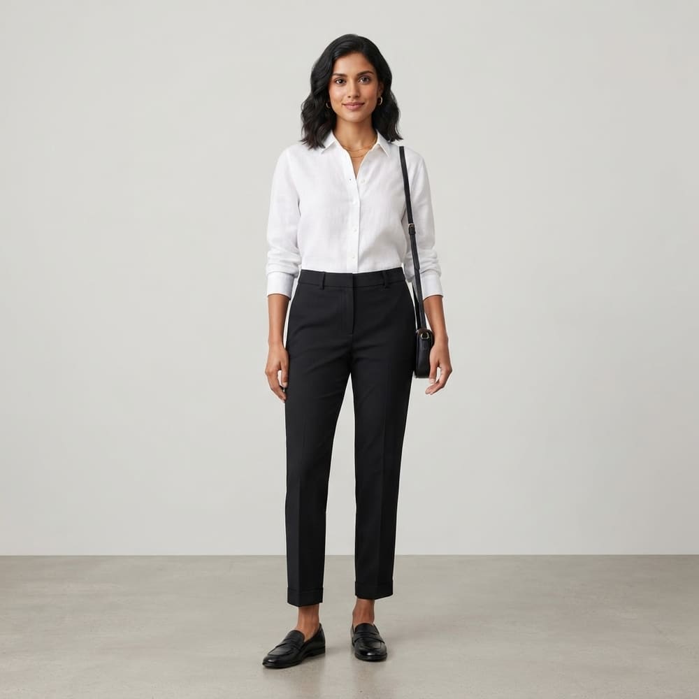 Indian woman wearing META NEST ACTIVEWEAR Studio Straight Pants Lite in Noir Black