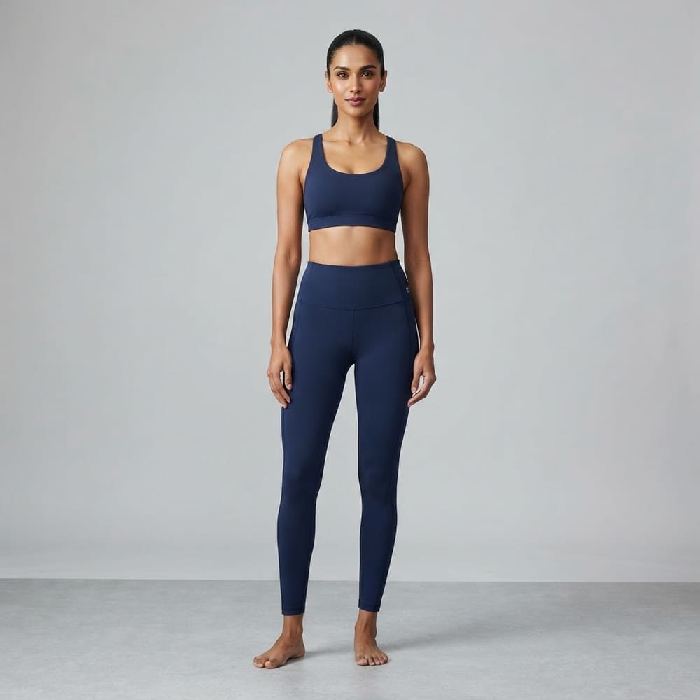 Indian woman wearing META NEST ACTIVEWEAR Tall Crown Leggings in Deep Navy