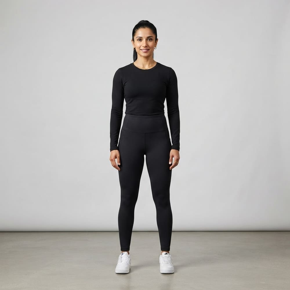 Indian woman wearing META NEST ACTIVEWEAR Thermal Fleece-Lined Leggings in Thermal Black
