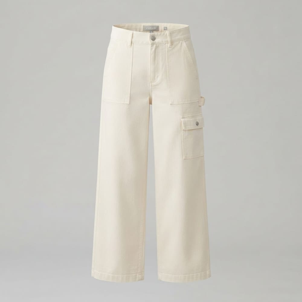 Indian woman wearing META NEST ACTIVEWEAR Wide-Leg Utility Pants in Ivory Cream